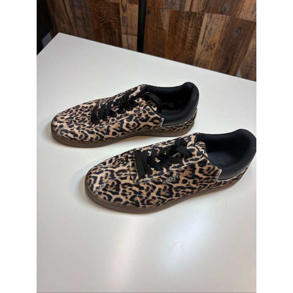 DKNY Leopard Print Lace Up Sneakers Brown Black Womens 7